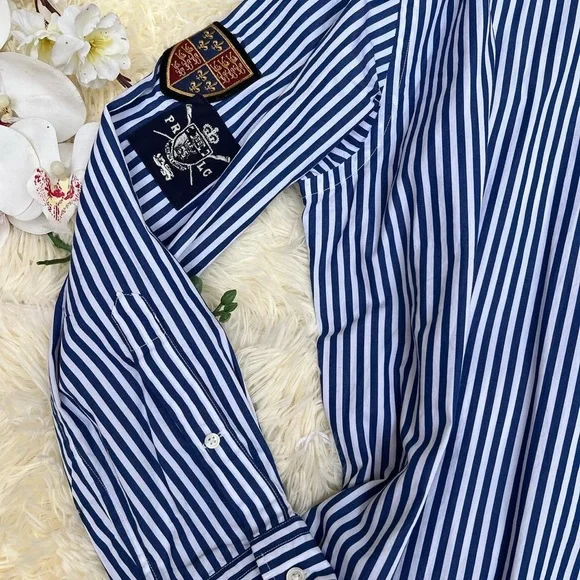 Polo by Ralph Lauren Striped Asymmetrical Shirt Dress with pockets and Patches - Picture 5 of 15